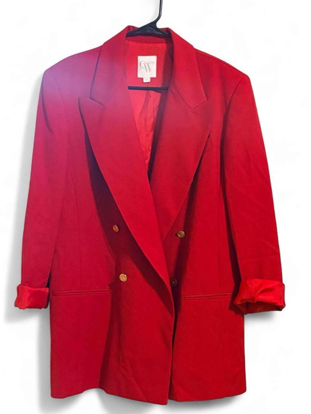 Women's Vintage Red Double-Breasted Blazer with Gold Buttons